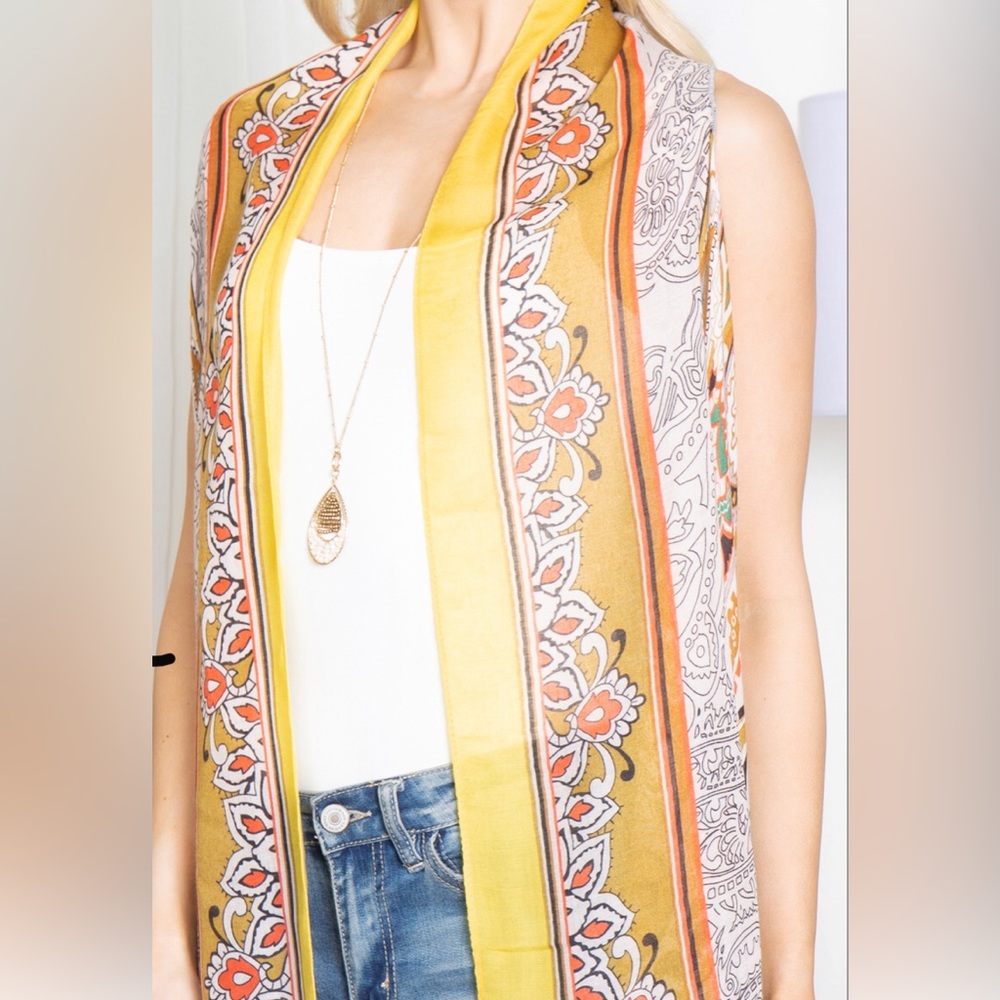 Long Boho Duster Cardigan Paisley Print Open Front Lightweight Layer Chic Outfit - Picture 5 of 5